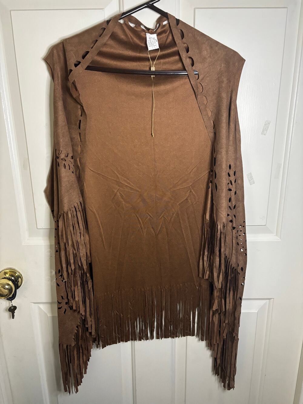 Faux Suede Laser-Cut Fringed Vest